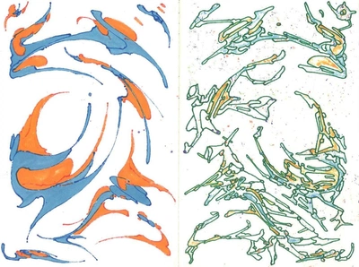 Abstract fluid shapes for dramatic color inversion effect