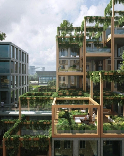 Timber building facade for crop tool demo